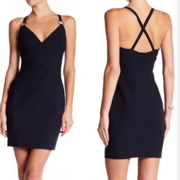 Cinq a Sept Navy Blue Crossover Ring Bodycon Dress Size 2 - Picture 1 of 4